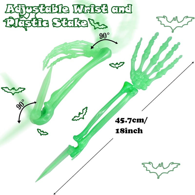 AOFOX Halloween Realistic Skeleton Stakes Zombie Ghost Arm Stake Severed Plastic Glow in Dark Skeleton Hands Yard Signs for Halloween Props Decorations (4 Pcs Green) - Image 2